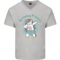 Unicorn Birthday Princess 4th 5th 6th 7th 8th Mens V-Neck Cotton T-Shirt Sports Grey