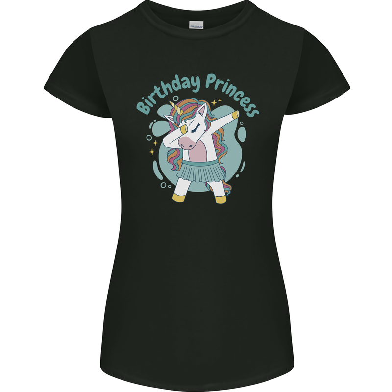 Unicorn Birthday Princess 4th 5th 6th 7th 8th Womens Petite Cut T-Shirt Black