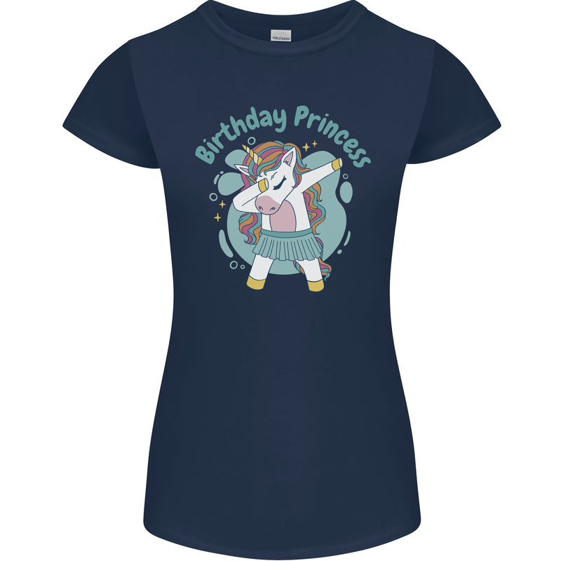 Unicorn Birthday Princess 4th 5th 6th 7th 8th Womens Petite Cut T-Shirt Navy Blue