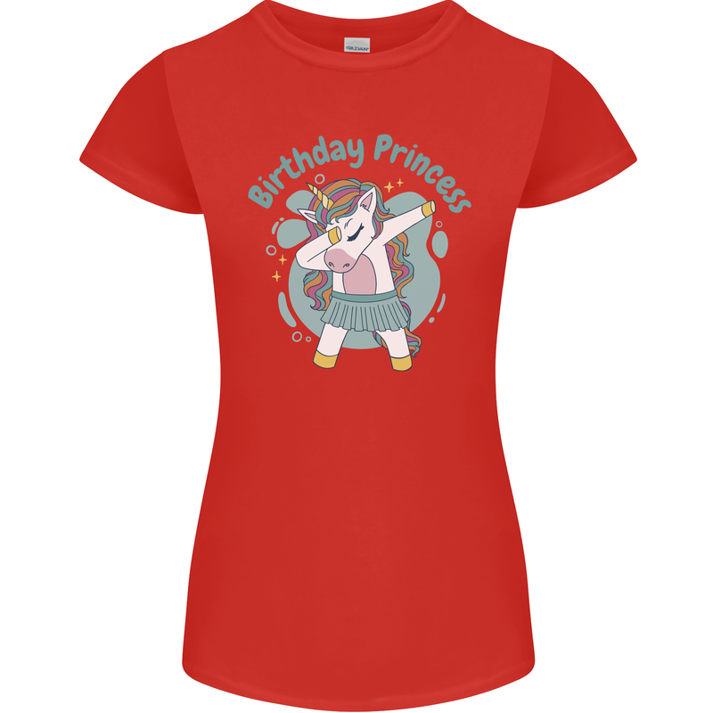 Unicorn Birthday Princess 4th 5th 6th 7th 8th Womens Petite Cut T-Shirt Red