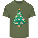 Unicorn Christmas Tree Xmas Mens Cotton T-Shirt Tee Top Military Green