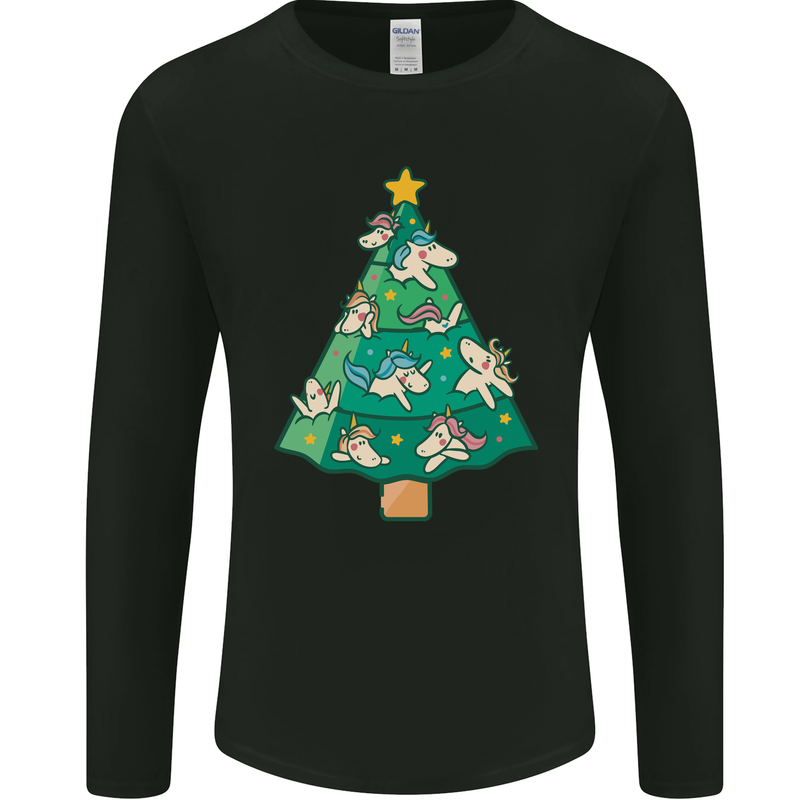 Unicorn Christmas Tree Xmas Mens Long Sleeve T-Shirt Black
