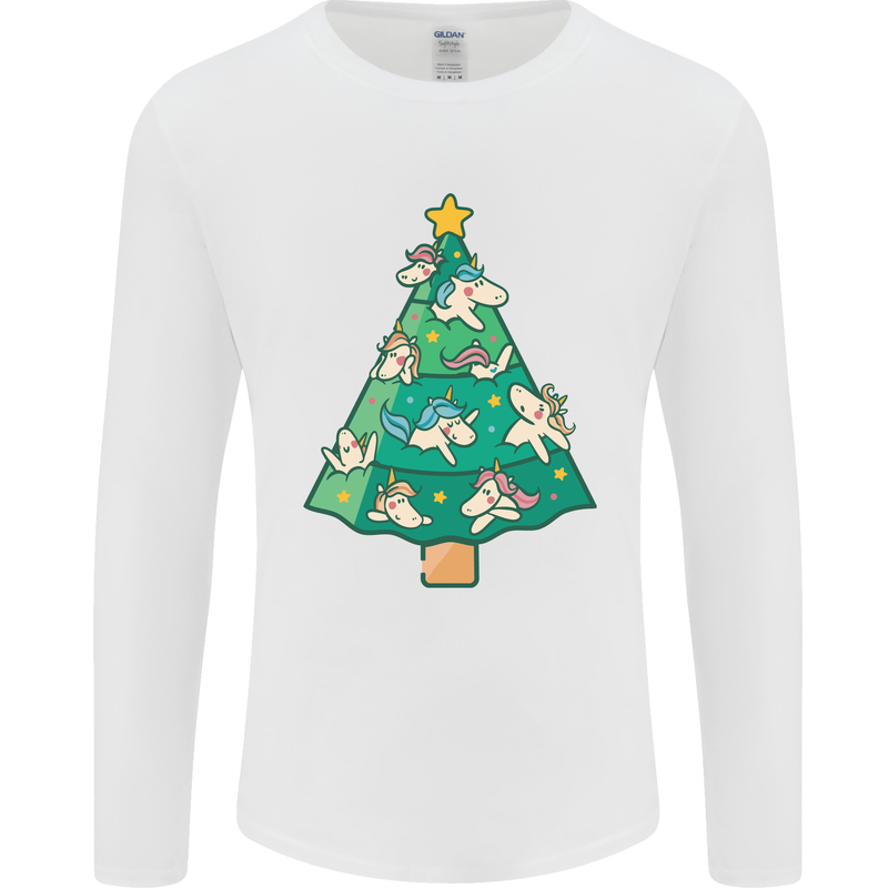 Unicorn Christmas Tree Xmas Mens Long Sleeve T-Shirt White