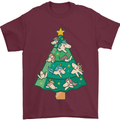 Unicorn Christmas Tree Xmas Mens T-Shirt 100% Cotton Maroon