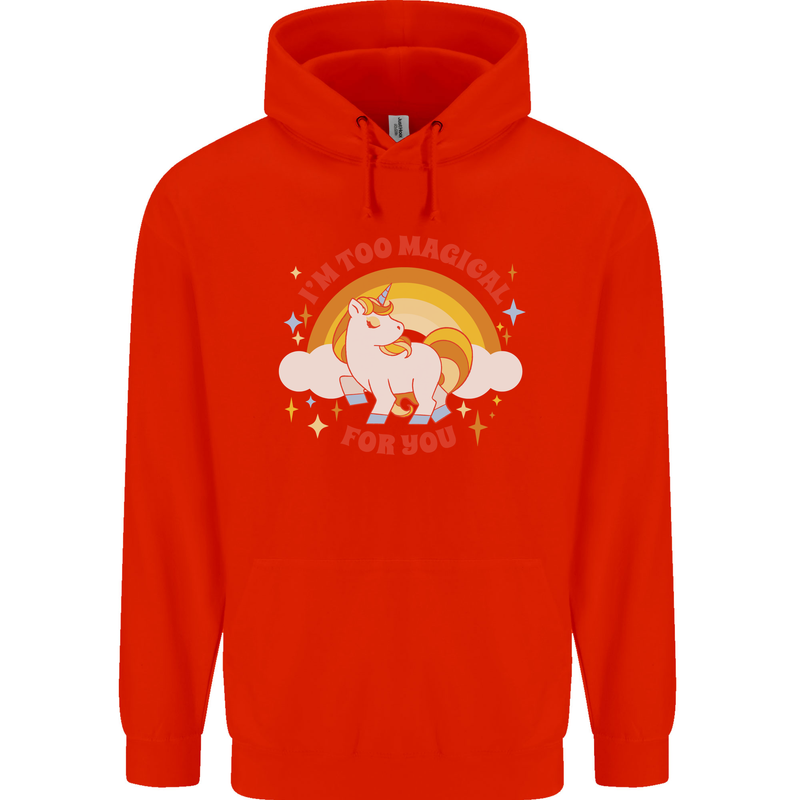 Unicorn Im Too Magical For You Childrens Kids Hoodie Bright Red