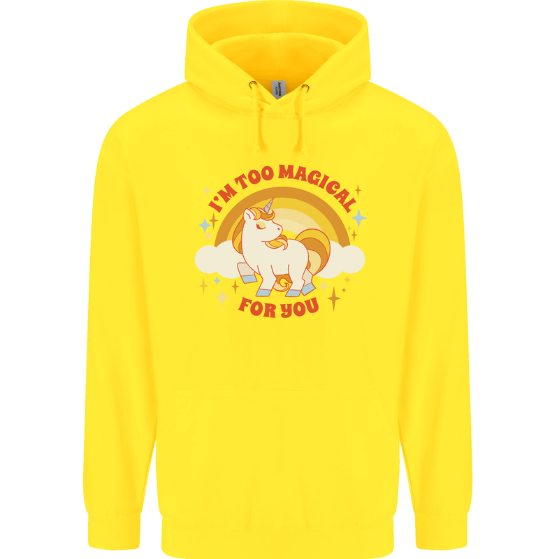Unicorn Im Too Magical For You Childrens Kids Hoodie Yellow