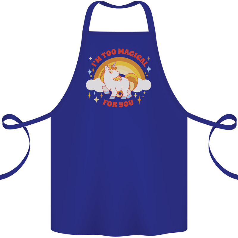 Unicorn Im Too Magical For You Cotton Apron 100% Organic Royal Blue