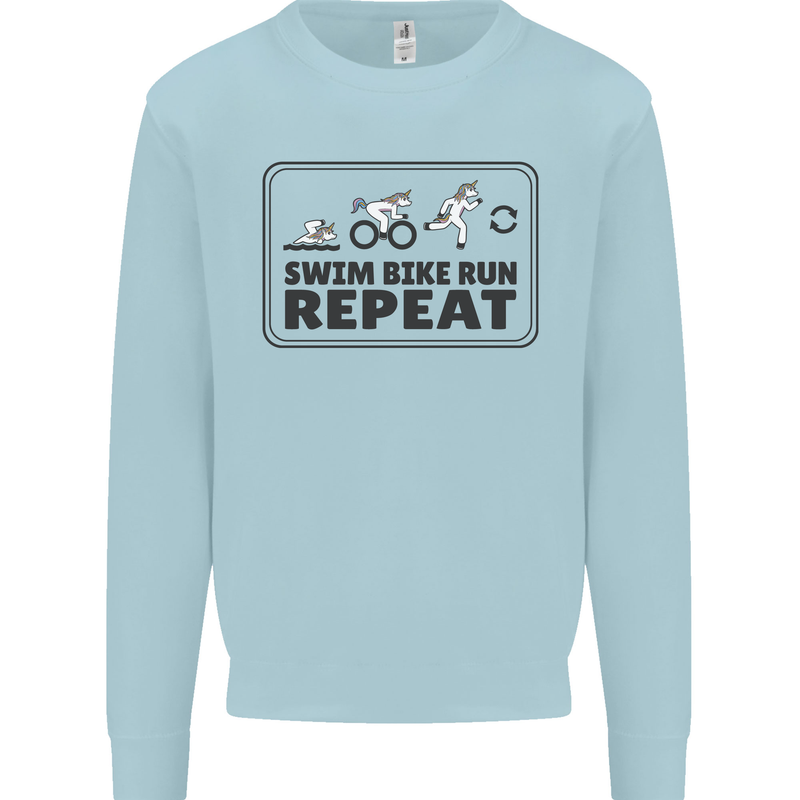 Unicorn Triathlon Running Swimming Cycling Kids Sweatshirt Jumper Light Blue
