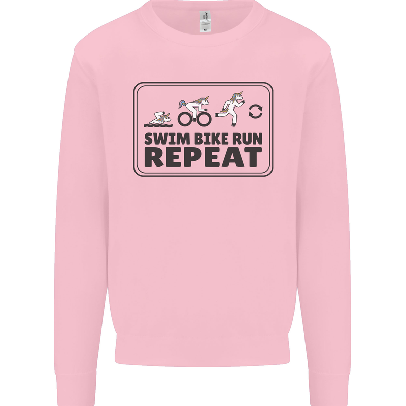 Unicorn Triathlon Running Swimming Cycling Kids Sweatshirt Jumper Light Pink
