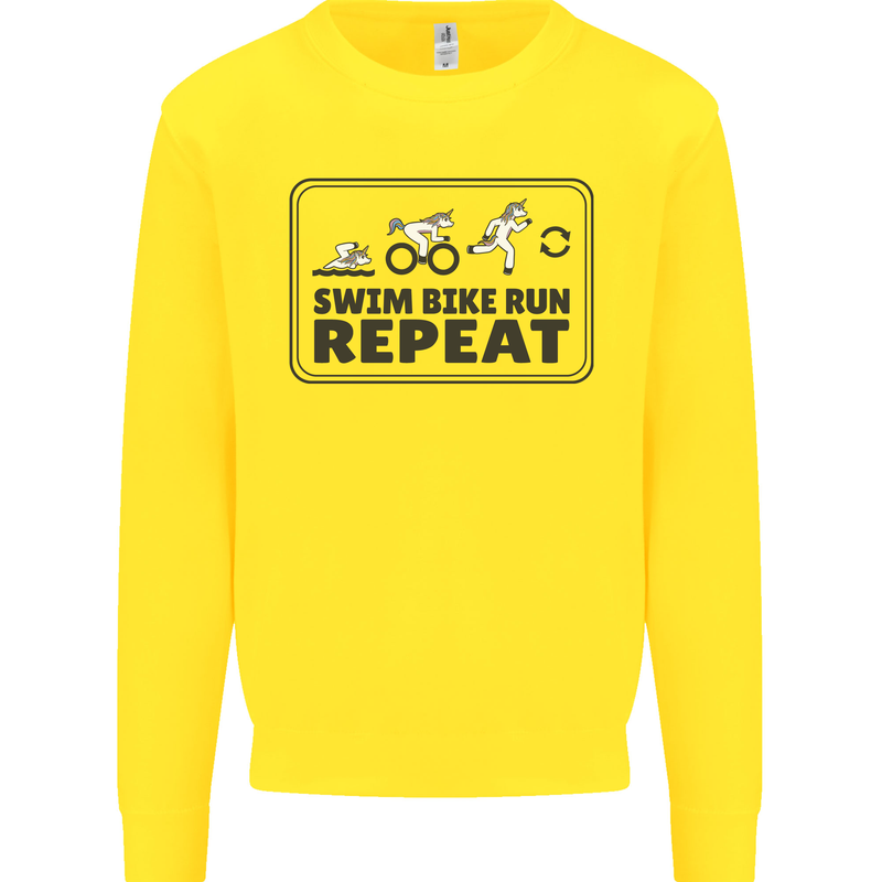 Unicorn Triathlon Running Swimming Cycling Kids Sweatshirt Jumper Yellow