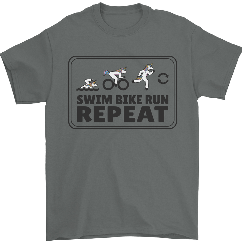 Unicorn Triathlon Running Swimming Cycling Mens T-Shirt 100% Cotton Charcoal