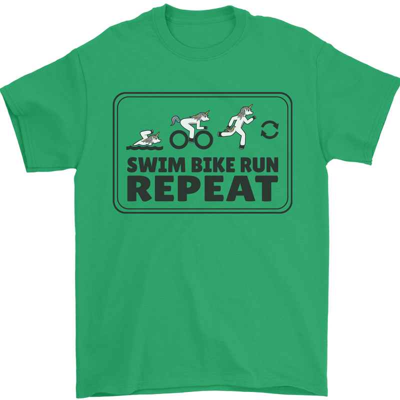 Unicorn Triathlon Running Swimming Cycling Mens T-Shirt 100% Cotton Irish Green