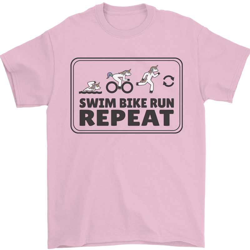 Unicorn Triathlon Running Swimming Cycling Mens T-Shirt 100% Cotton Light Pink