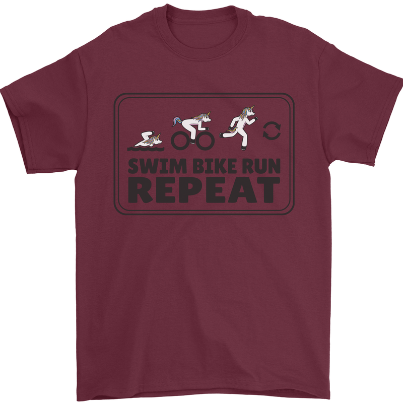 Unicorn Triathlon Running Swimming Cycling Mens T-Shirt 100% Cotton Maroon