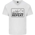 Unicorn Triathlon Running Swimming Cycling Mens V-Neck Cotton T-Shirt White