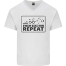 Unicorn Triathlon Running Swimming Cycling Mens V-Neck Cotton T-Shirt White