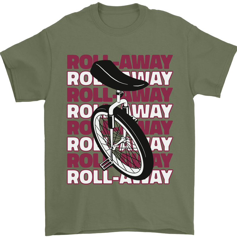 Unicycle Roll Away Mens T-Shirt 100% Cotton Military Green