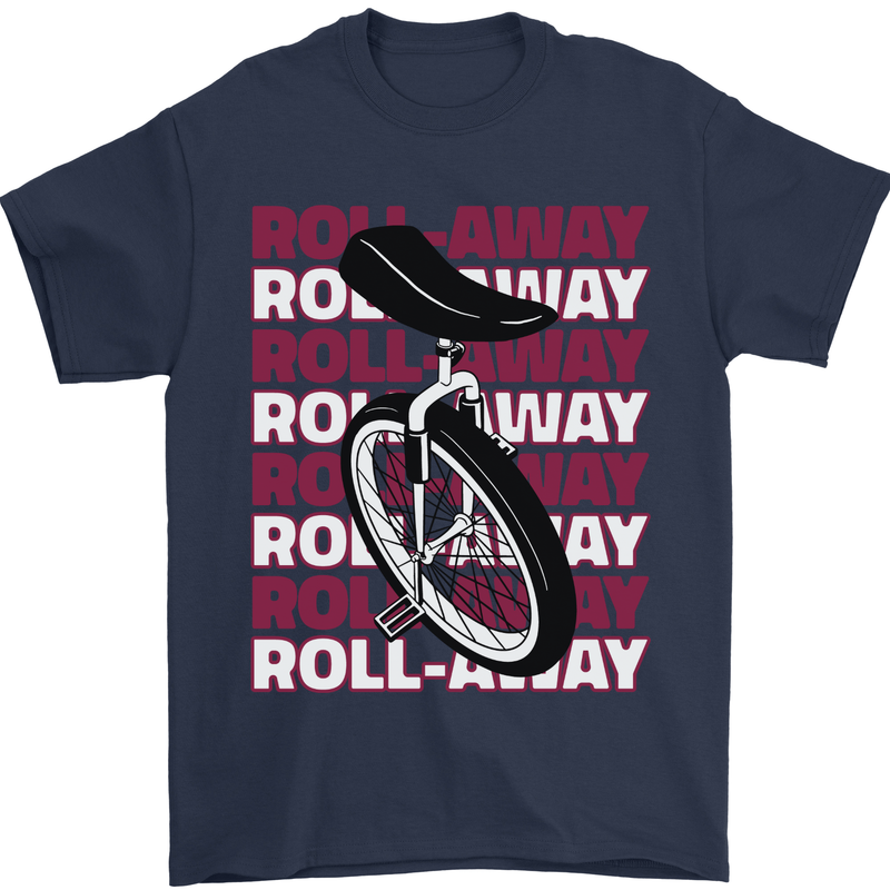 Unicycle Roll Away Mens T-Shirt 100% Cotton Navy Blue