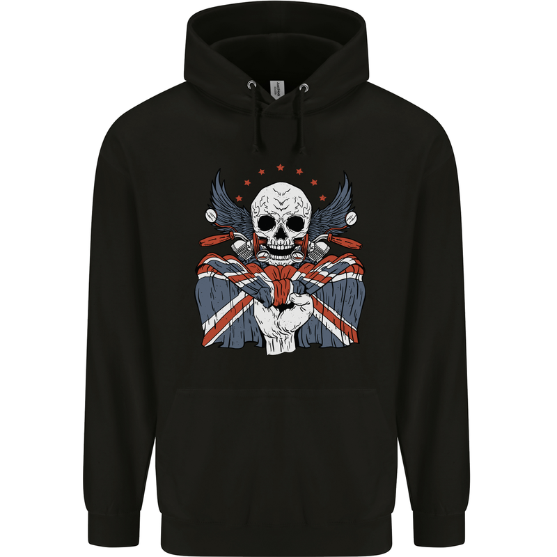 Union Jack Biker Motorbike Motorcycle Skull Mens 80% Cotton Hoodie Black