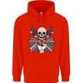 Union Jack Biker Motorbike Motorcycle Skull Mens 80% Cotton Hoodie Bright Red