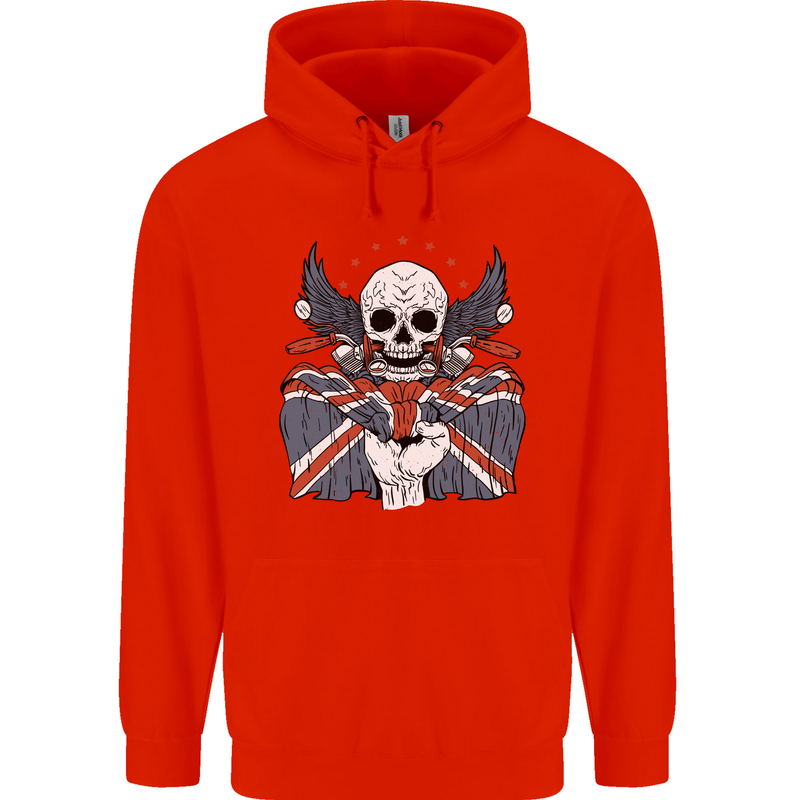 Union Jack Biker Motorbike Motorcycle Skull Mens 80% Cotton Hoodie Bright Red