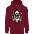 Union Jack Biker Motorbike Motorcycle Skull Mens 80% Cotton Hoodie Maroon