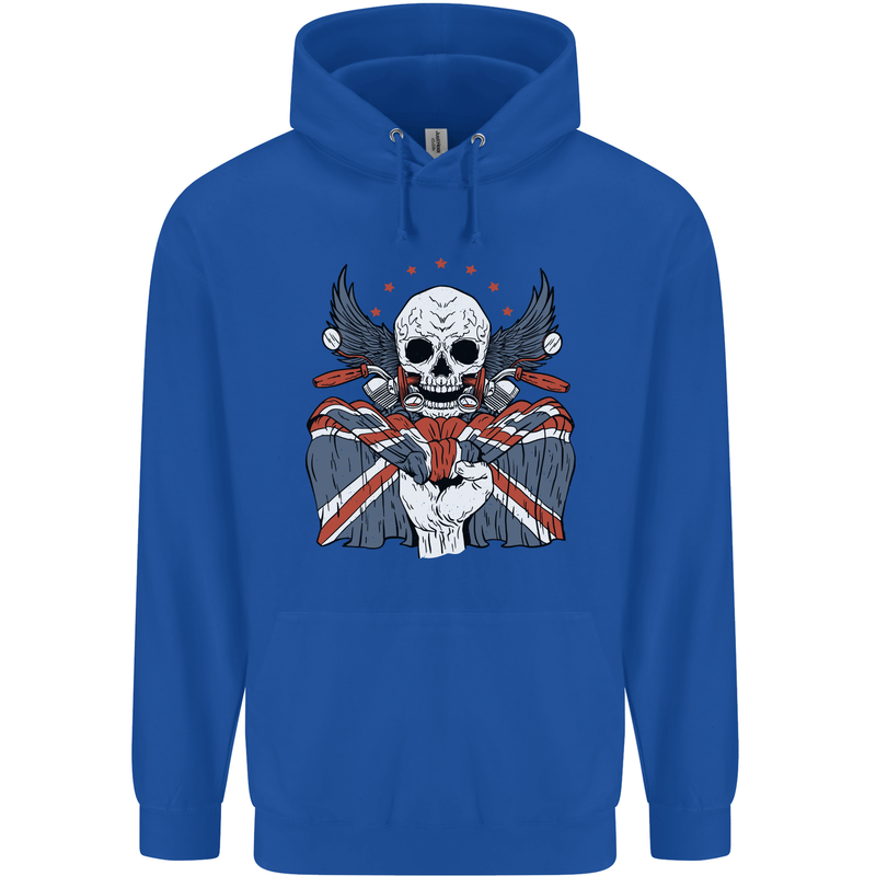 Union Jack Biker Motorbike Motorcycle Skull Mens 80% Cotton Hoodie Royal Blue