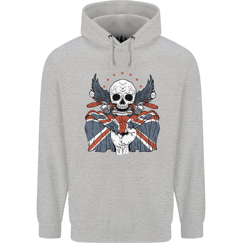 Union Jack Biker Motorbike Motorcycle Skull Mens 80% Cotton Hoodie Sports Grey