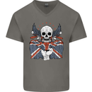 Union Jack Biker Motorbike Motorcycle Skull Mens V-Neck Cotton T-Shirt Charcoal