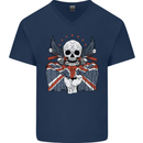 Union Jack Biker Motorbike Motorcycle Skull Mens V-Neck Cotton T-Shirt Navy Blue