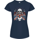 Union Jack Biker Motorbike Motorcycle Skull Womens Petite Cut T-Shirt Navy Blue