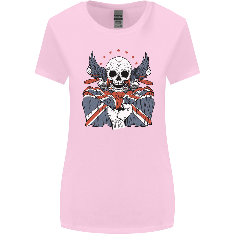 Union Jack Biker Motorbike Motorcycle Skull Womens Wider Cut T-Shirt Light Pink