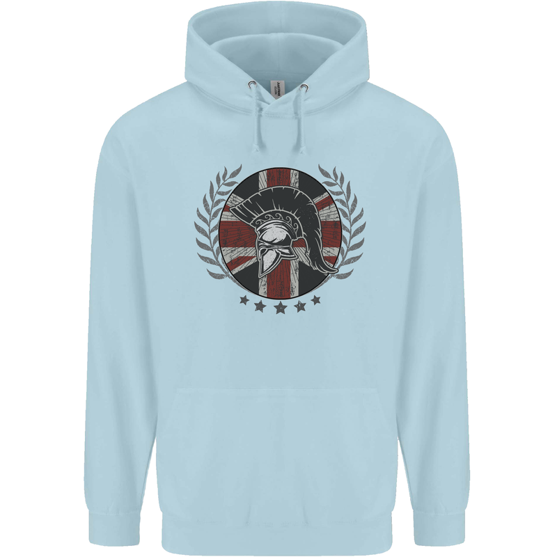 Union Jack Bodybuilding Gym Training Spartan Mens 80% Cotton Hoodie Light Blue