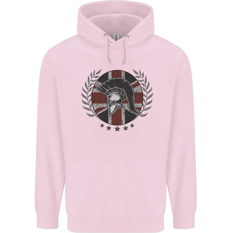 Union Jack Bodybuilding Gym Training Spartan Mens 80% Cotton Hoodie Light Pink