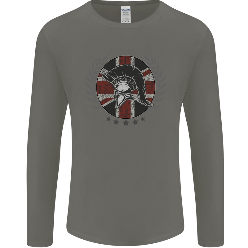 Union Jack Bodybuilding Gym Training Spartan Mens Long Sleeve T-Shirt Charcoal