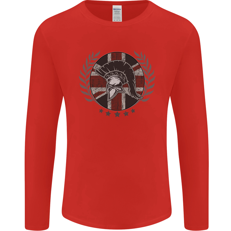 Union Jack Bodybuilding Gym Training Spartan Mens Long Sleeve T-Shirt Red