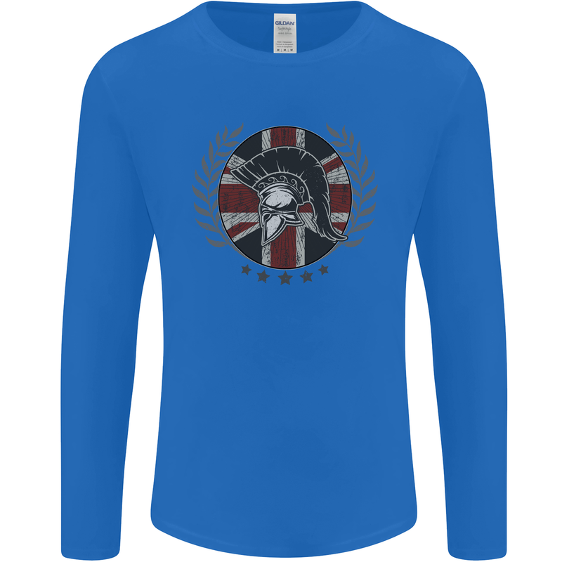 Union Jack Bodybuilding Gym Training Spartan Mens Long Sleeve T-Shirt Royal Blue