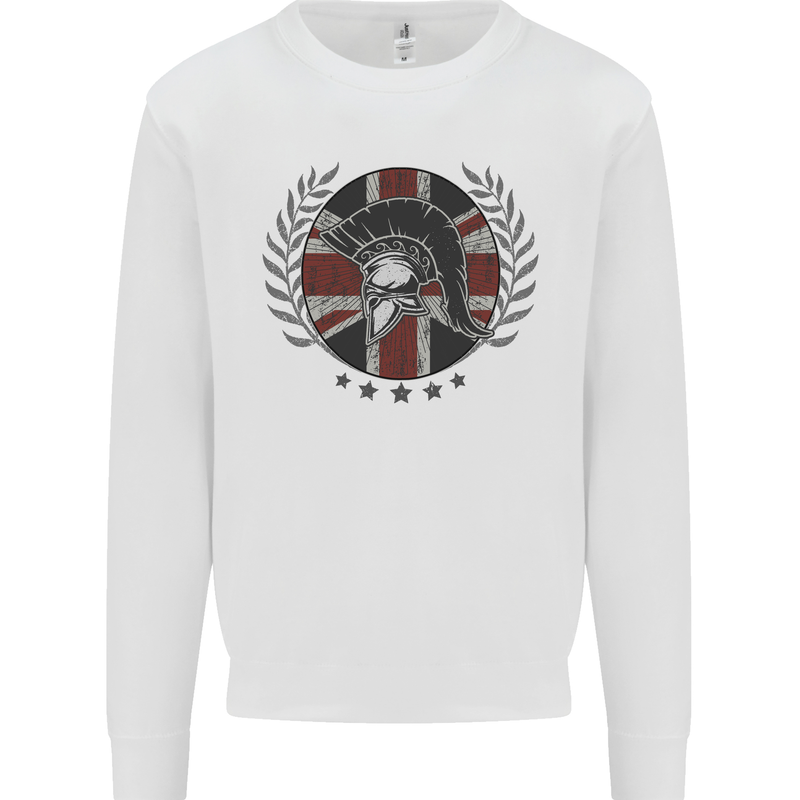 Union Jack Bodybuilding Gym Training Spartan Mens Sweatshirt Jumper White