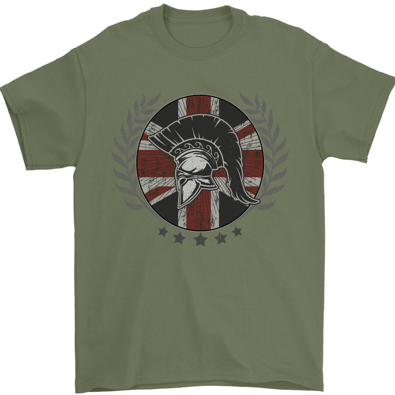 Union Jack Bodybuilding Gym Training Spartan Mens T-Shirt 100% Cotton Military Green