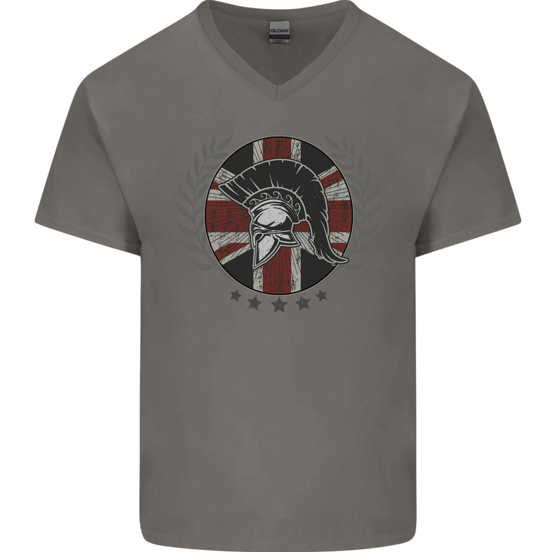 Union Jack Bodybuilding Gym Training Spartan Mens V-Neck Cotton T-Shirt Charcoal