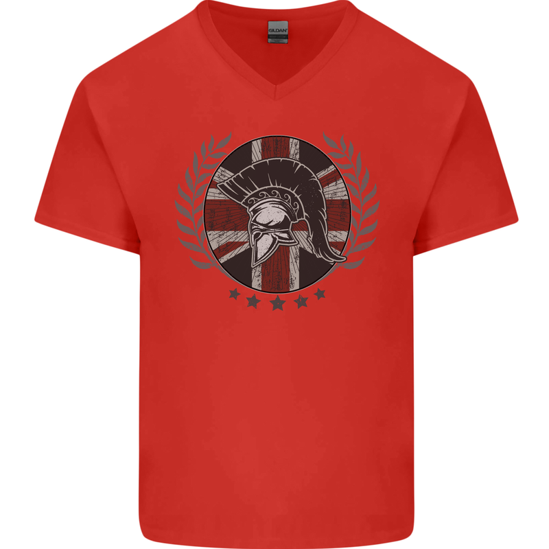 Union Jack Bodybuilding Gym Training Spartan Mens V-Neck Cotton T-Shirt Red