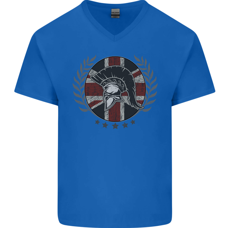 Union Jack Bodybuilding Gym Training Spartan Mens V-Neck Cotton T-Shirt Royal Blue