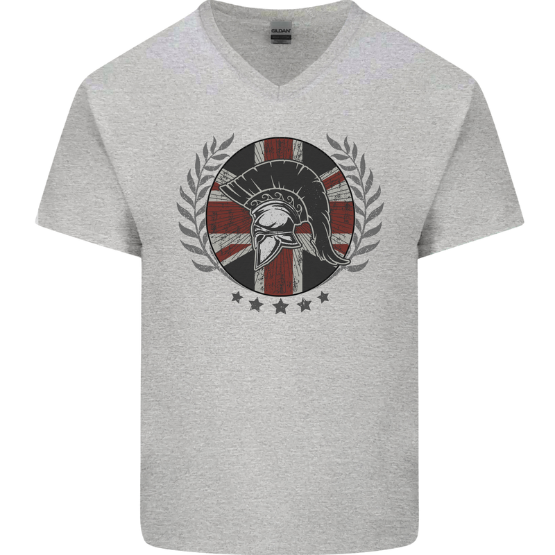 Union Jack Bodybuilding Gym Training Spartan Mens V-Neck Cotton T-Shirt Sports Grey