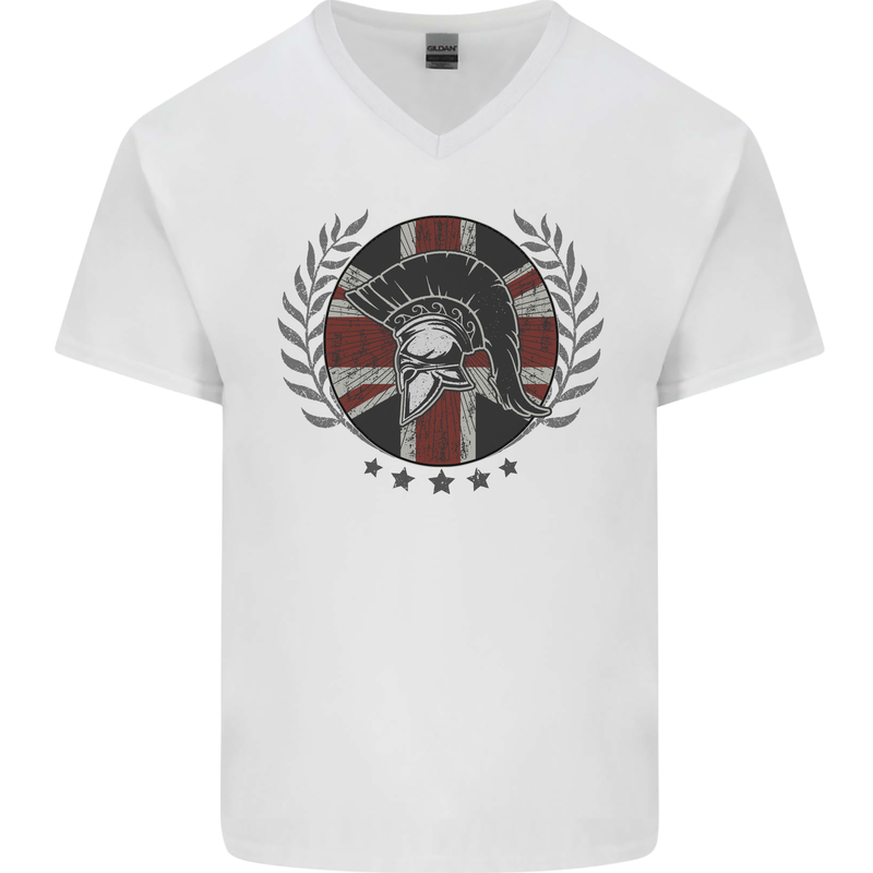 Union Jack Bodybuilding Gym Training Spartan Mens V-Neck Cotton T-Shirt White