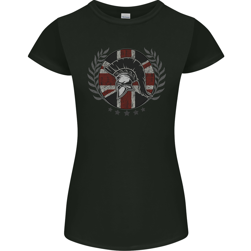 Union Jack Bodybuilding Gym Training Spartan Womens Petite Cut T-Shirt Black