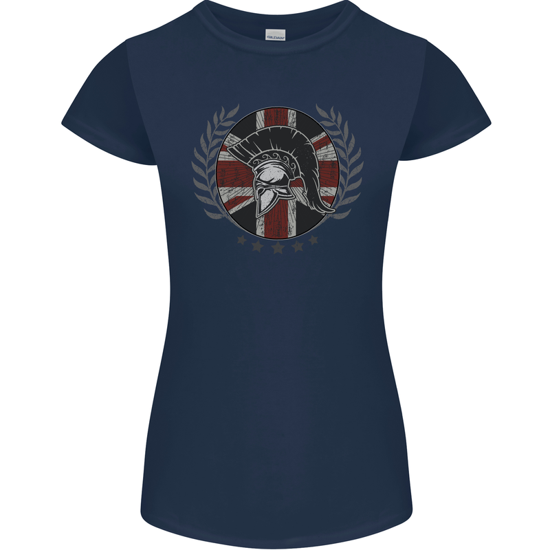 Union Jack Bodybuilding Gym Training Spartan Womens Petite Cut T-Shirt Navy Blue