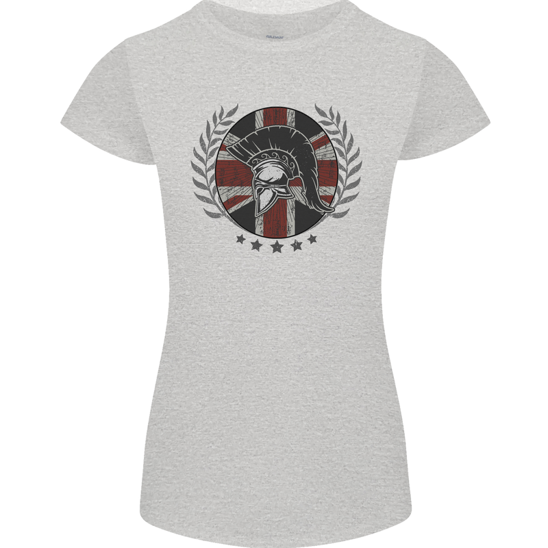 Union Jack Bodybuilding Gym Training Spartan Womens Petite Cut T-Shirt Sports Grey
