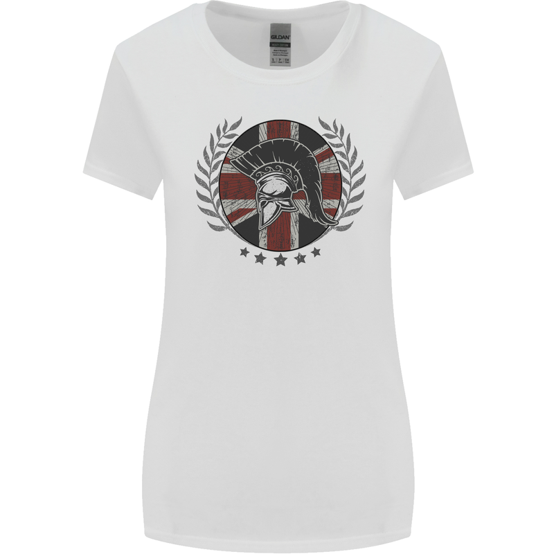 Union Jack Bodybuilding Gym Training Spartan Womens Wider Cut T-Shirt White
