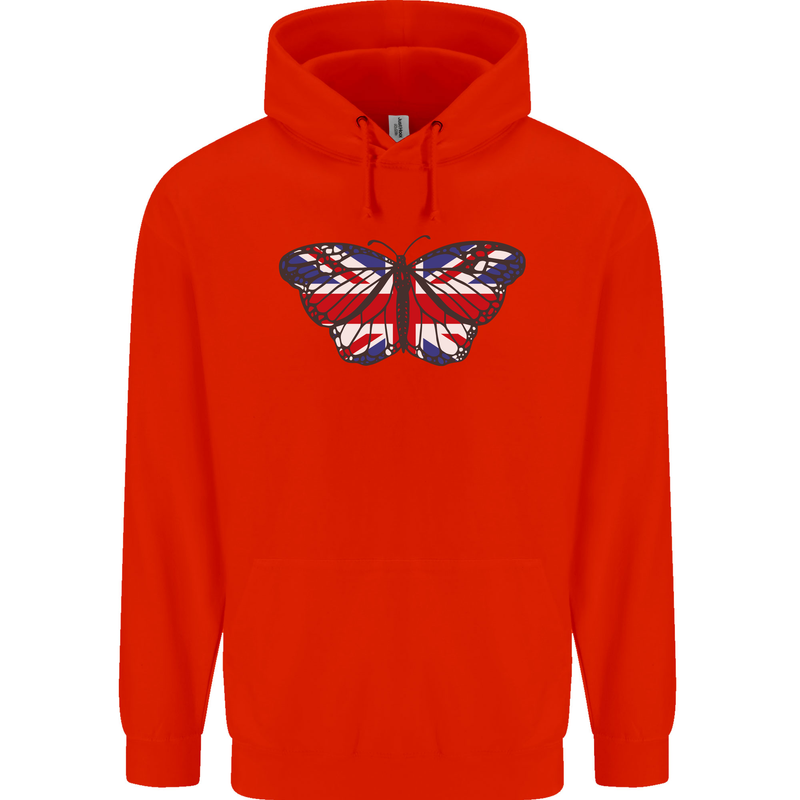 Union Jack Butterfly British Britain Flag Childrens Kids Hoodie Bright Red
