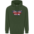 Union Jack Butterfly British Britain Flag Childrens Kids Hoodie Forest Green